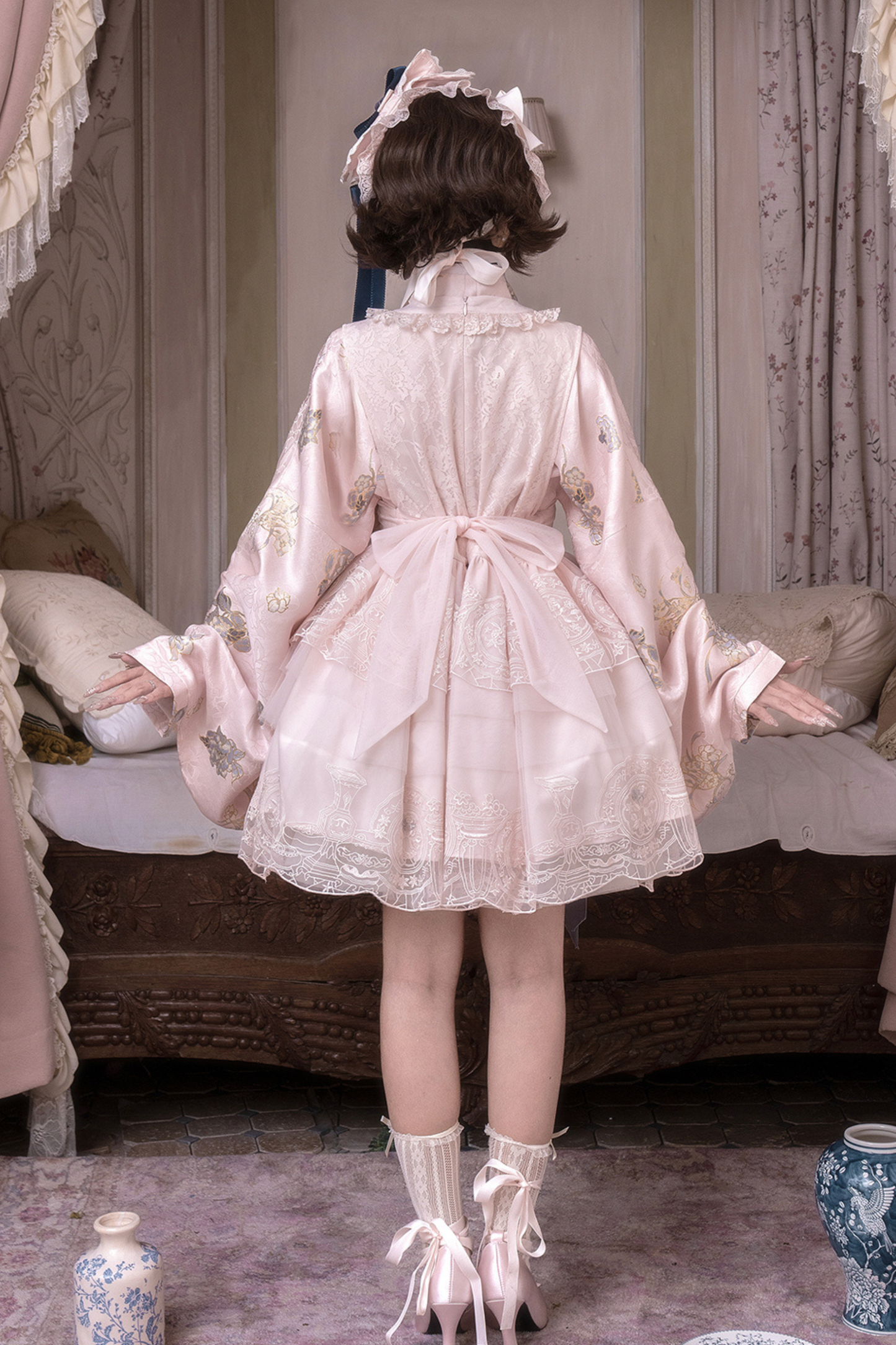 アップクロスカラージャケット+ショートジャケット+ドレス+ヘアバンド+リボン