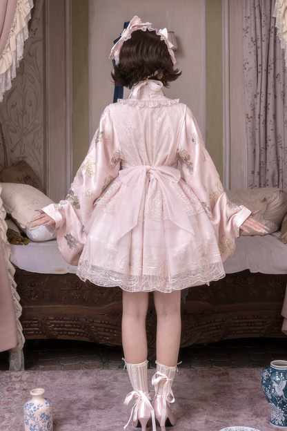 アップクロスカラージャケット+ショートジャケット+ドレス+ヘアバンド+リボン