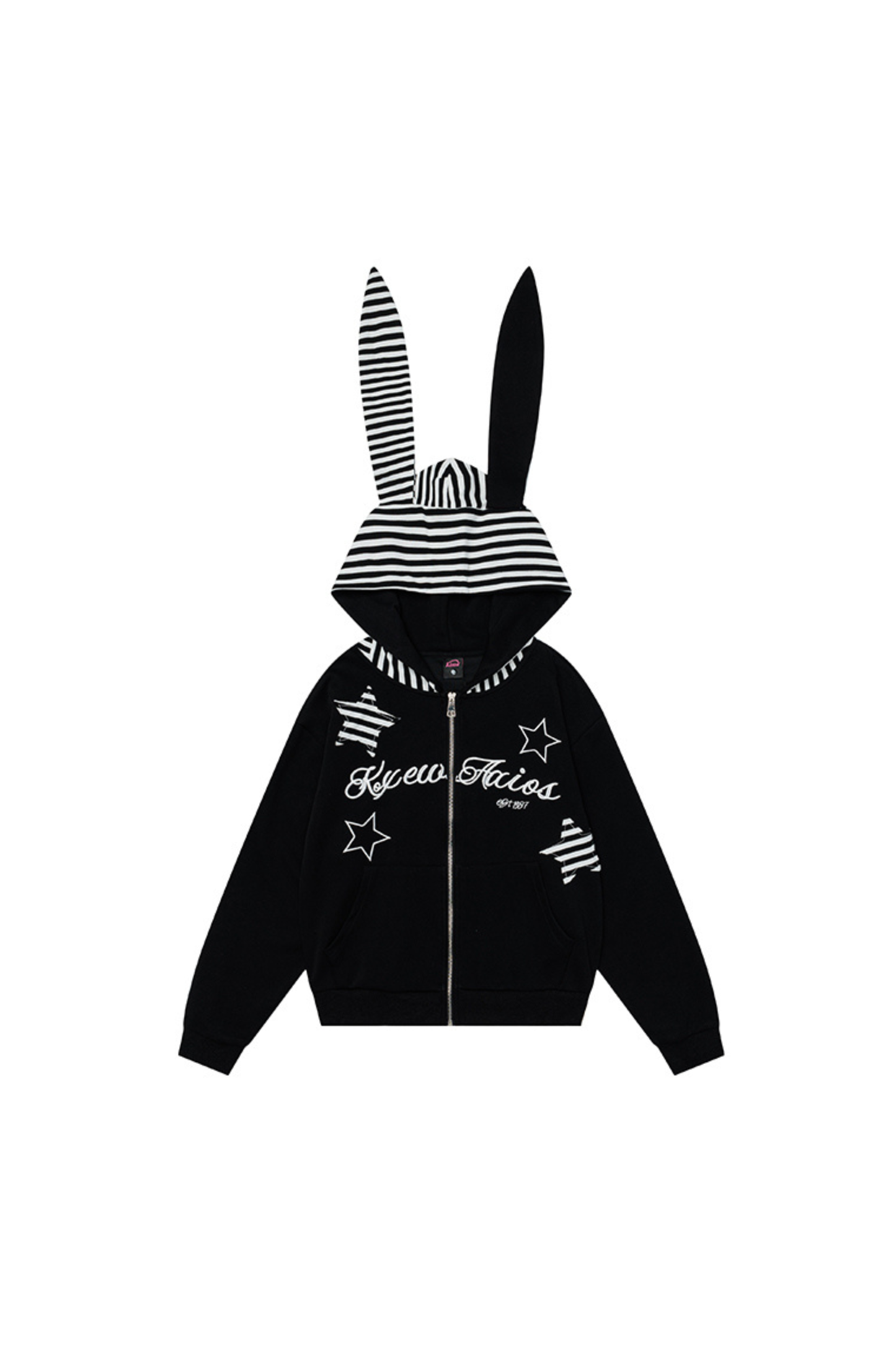 Y2K Rabbit Ear Striped Hooded Hoodie