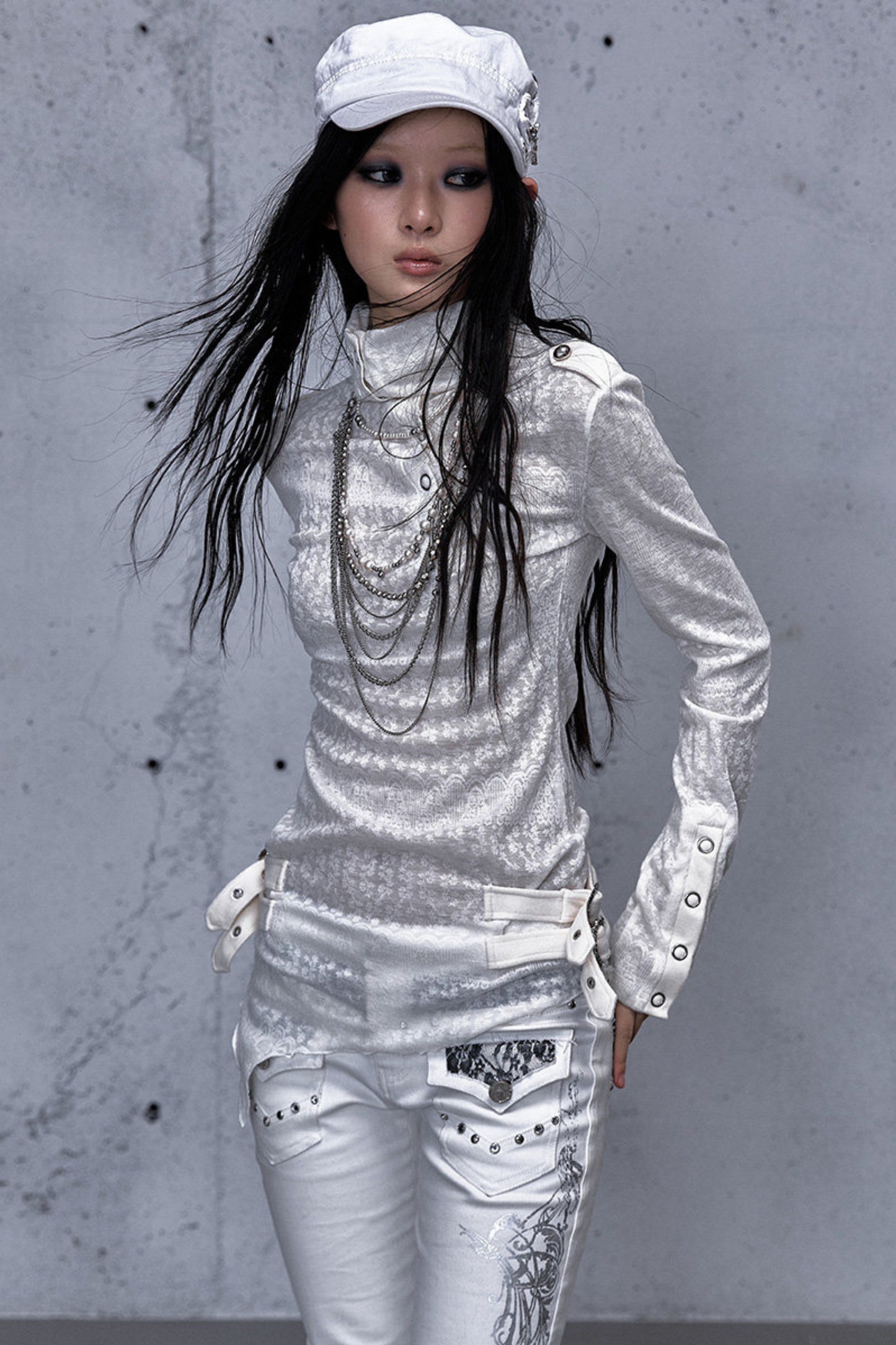 레트로 비대칭 니트 스웨터