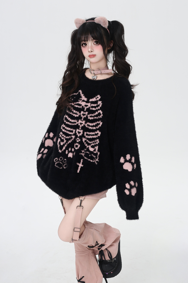Dark Sweet Cat Design Loose Knit