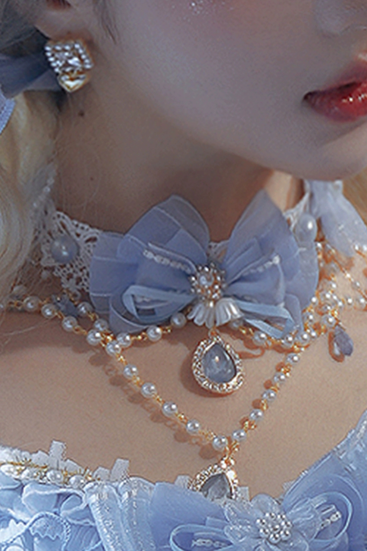 アイスブループリンセスロリータハット+ネックレス+グローブ+セプター