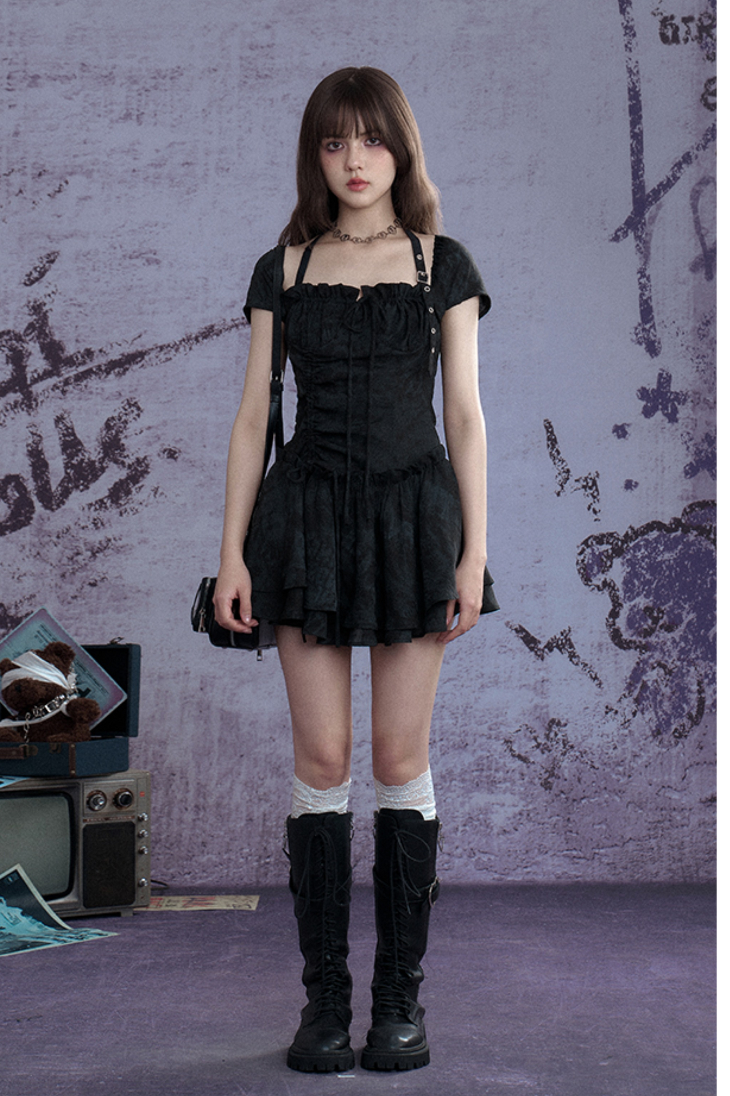Via Peplum Neck Dress