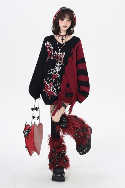 ダークストラップデザインルーズセーター