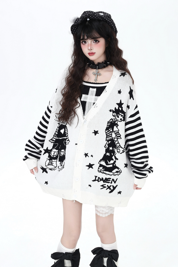 Dark Border Loose Over-Knit Cardigan