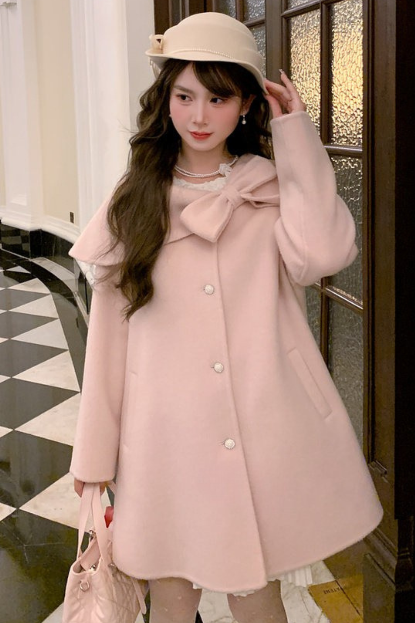 リボンビッグカラーフレアコート