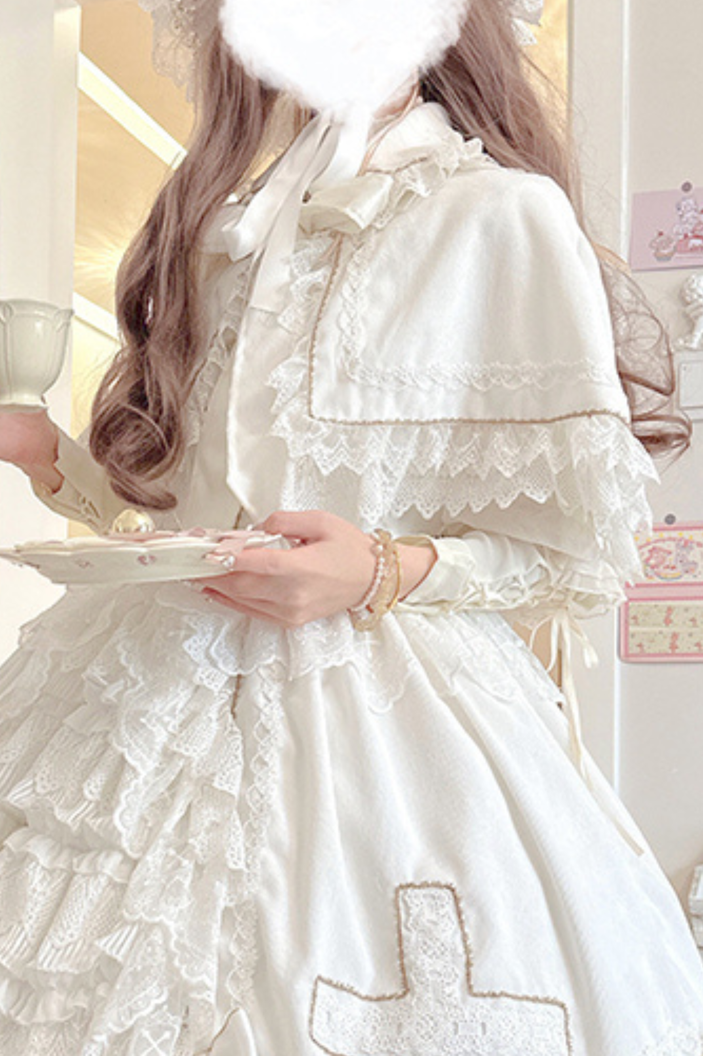 Angel Candy Friedall Flower Wedding Dress + Shawl + Bonnet