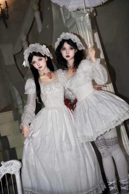 ゴシックツインズロリータドレス＋ハンドスリーブ＋ネックレス＋ヘッドバンド＋ベール＋コルセット＋取り外し可能カーテン＋コサージュ