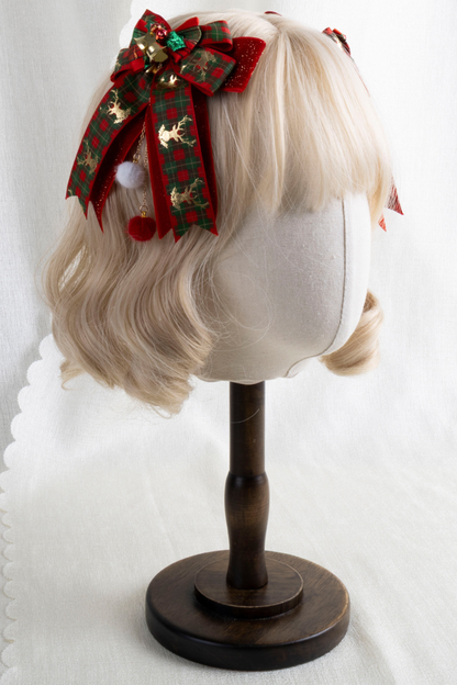 クリスマスレーススイートヘッドバンド+ハットクリップ+リボンクリップ