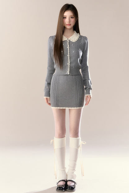 スイートフレンチニットトップス+タイトスカート