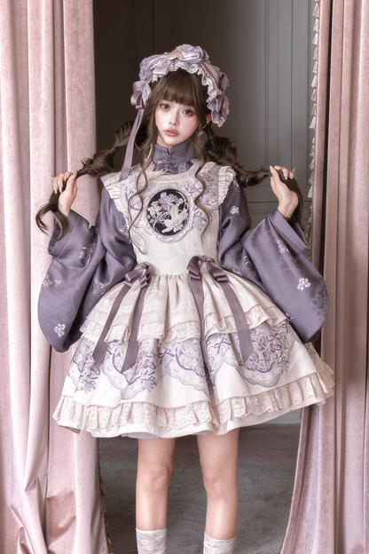 チャイナスタンドカラージャケット+サスペンダードレス+ヘアバンド