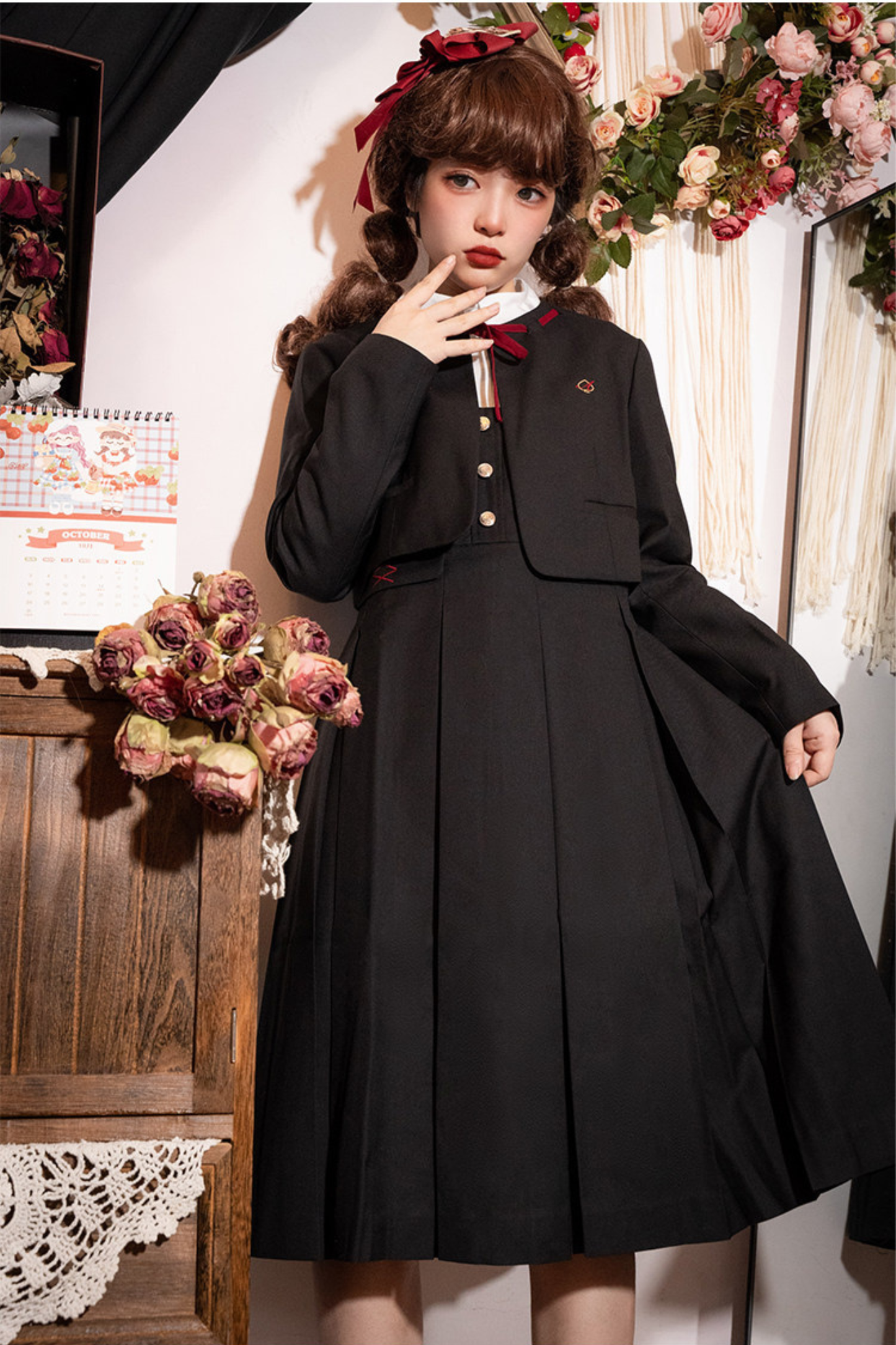 Karo-Collegejacke + Trägerrock + Hemd