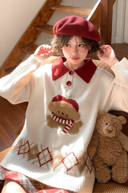 アニマルニットポロセーター+カーディガン