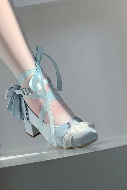 レースアップスクエアトウバレエヒール