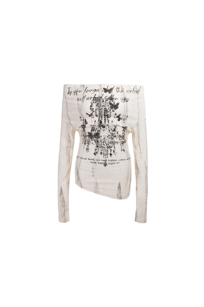 Y2Kバタフライオフショルダートップス