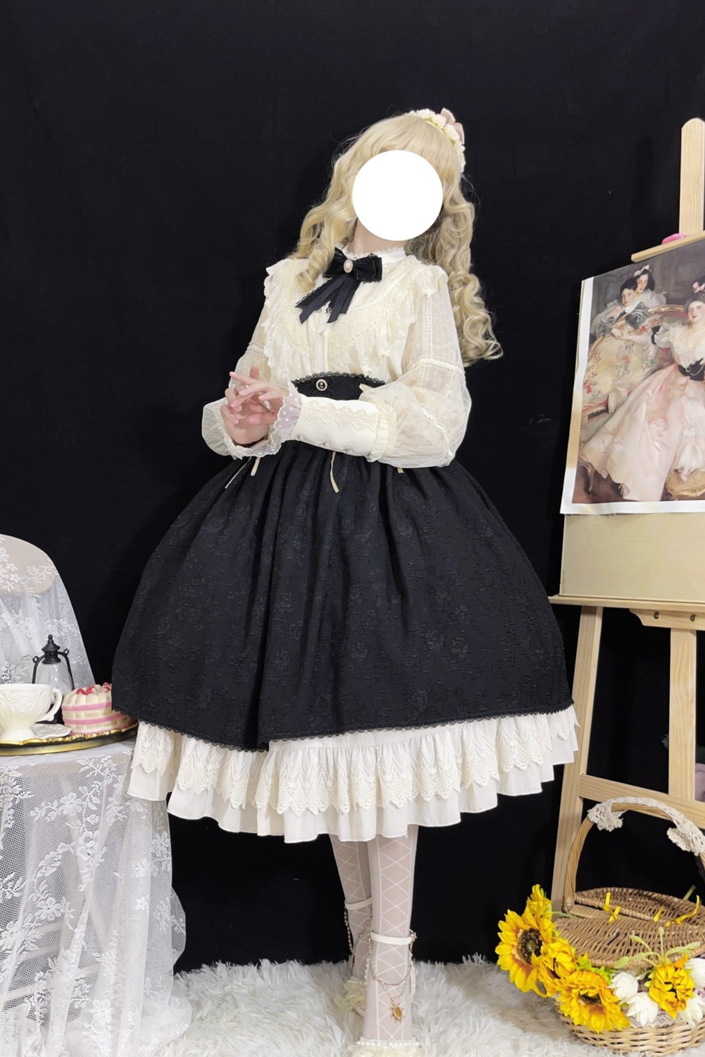 Retro Chic Lolita Shirt + Lace-up High Waist Lolita Skirt