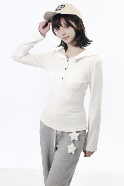Star Button Hooded Top