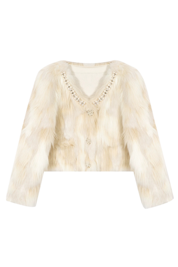 Chaqueta de eco-pelo color champán tinto