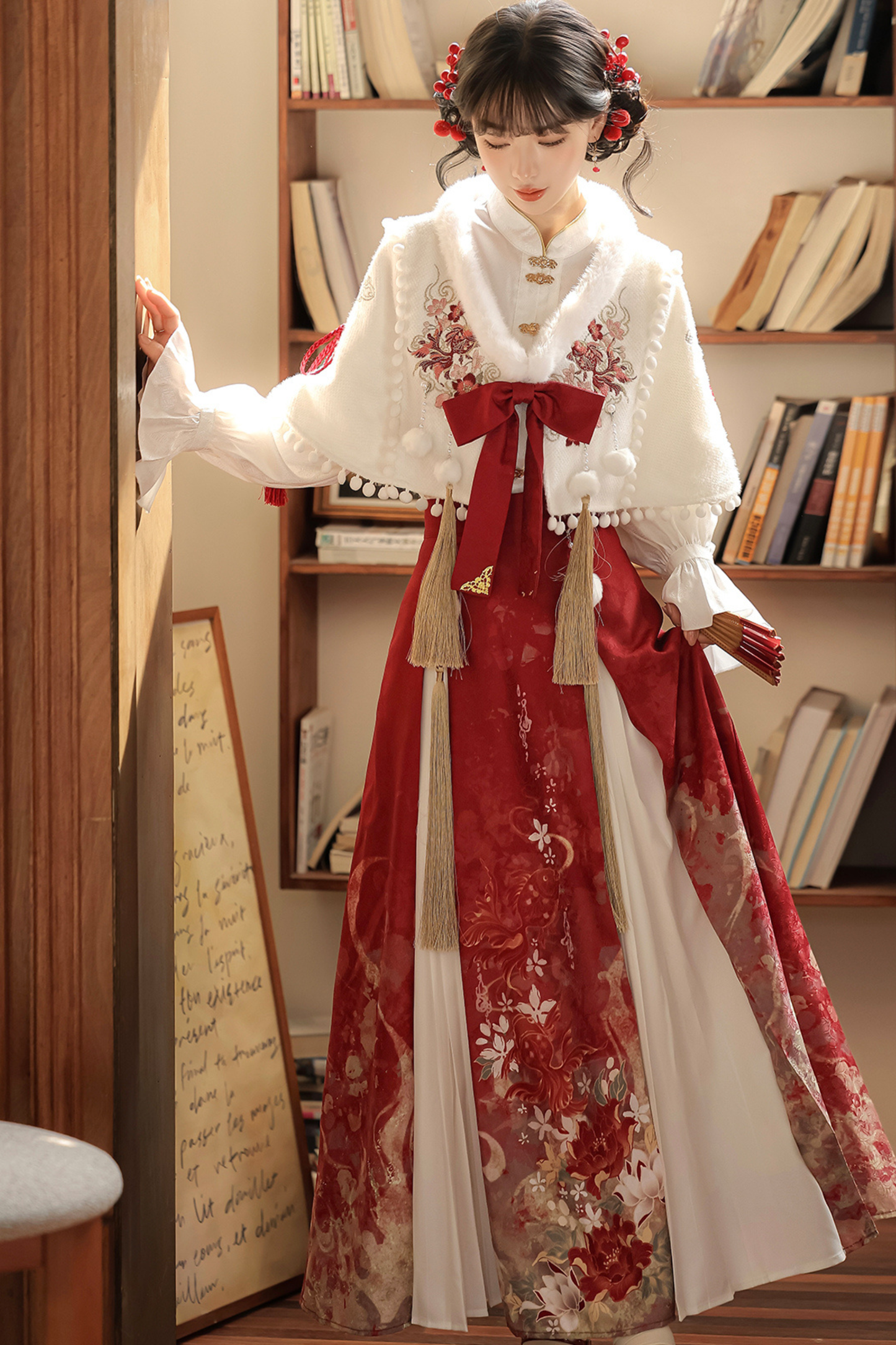 Retro china shawl + top + skirt