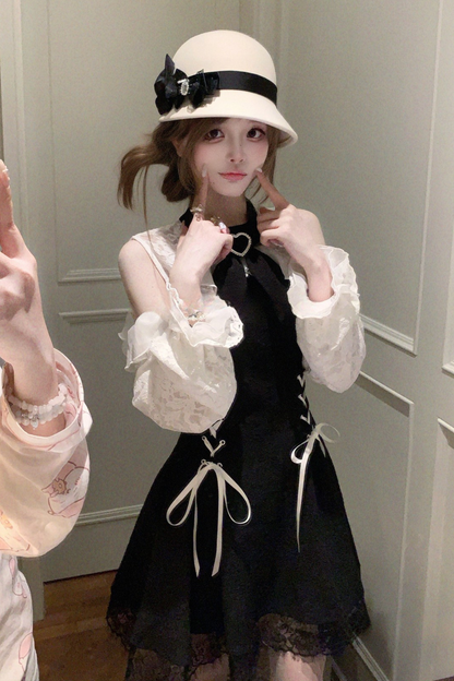 Lace-up off-the-shoulder dress