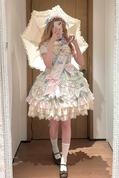 [예약상품] 로즈 스위트 걸리 로리타 원피스 + 헤어드레스