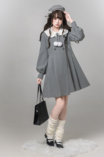スイートフレアコート+スカート+シャツ+ベレー帽