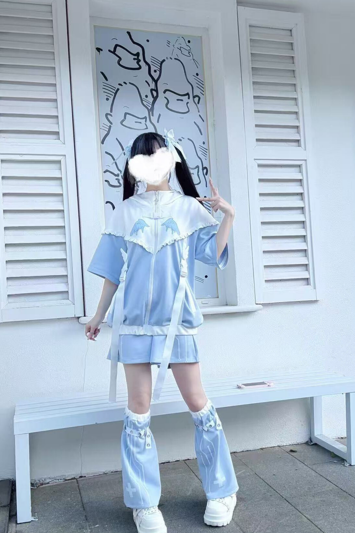 アクア天使サブカルチャーフードジャケット+パンツ+レッグカバー