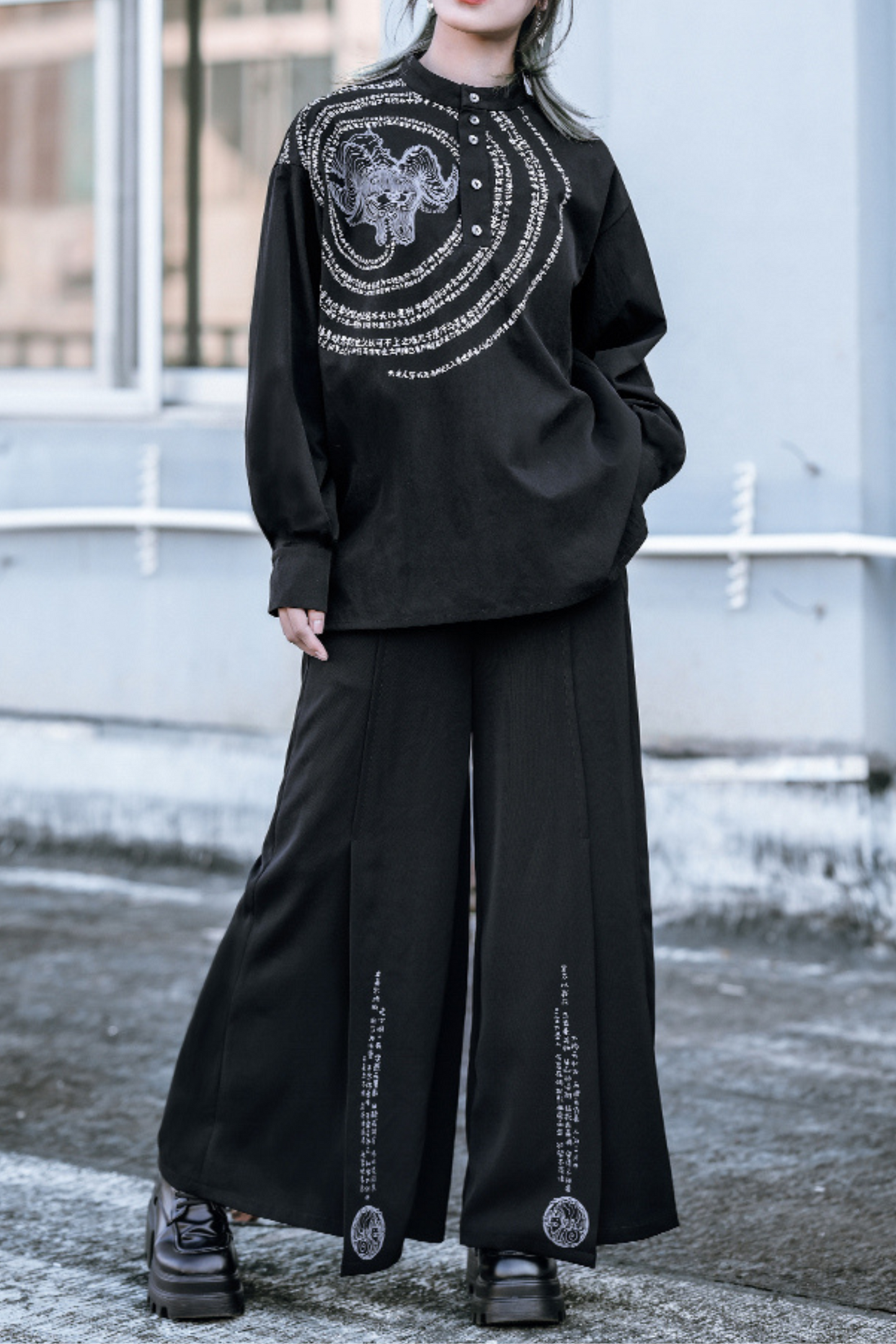 Spliced wide-leg pants