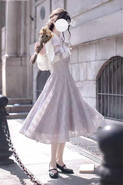 Retro sweet ruffle skirt + shirt + ribbon