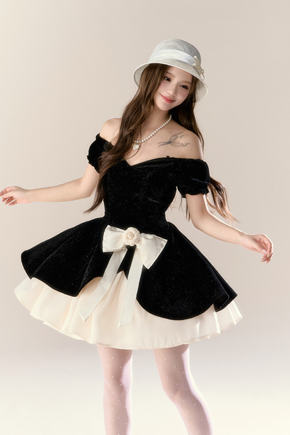 ベルベットシックガーリーフレンチバンケットドレス