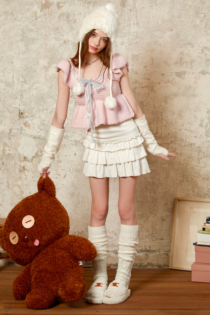 Strawberry Fleece Sheer Ribbon Tops