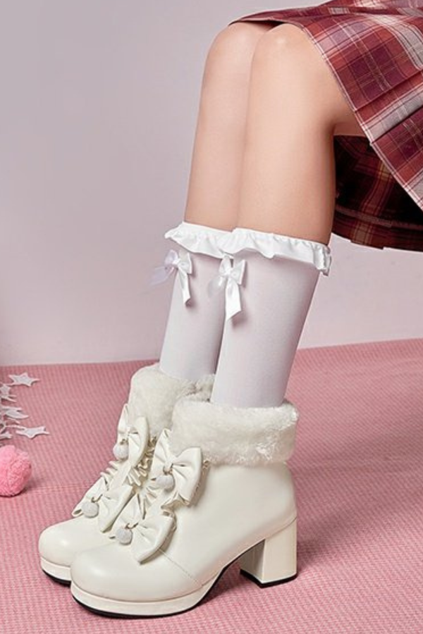 Double Ribbon Fur Short Boots