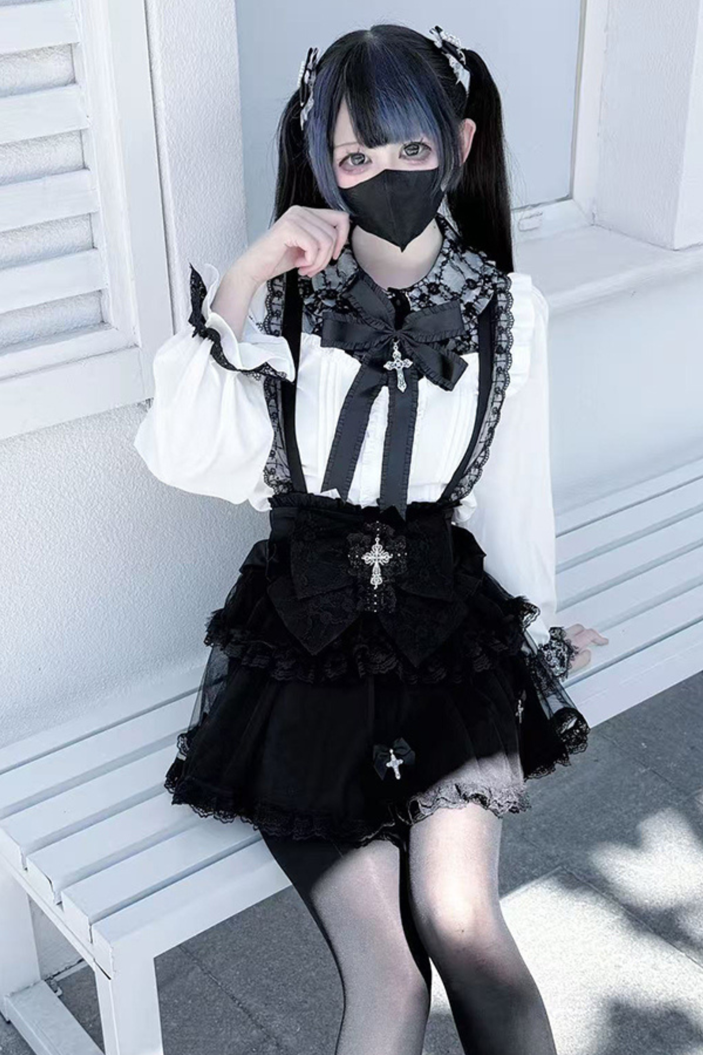 Dark windcloth shirt + skirt + ribbon