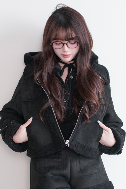 ファーショートコート+ショートパンツ