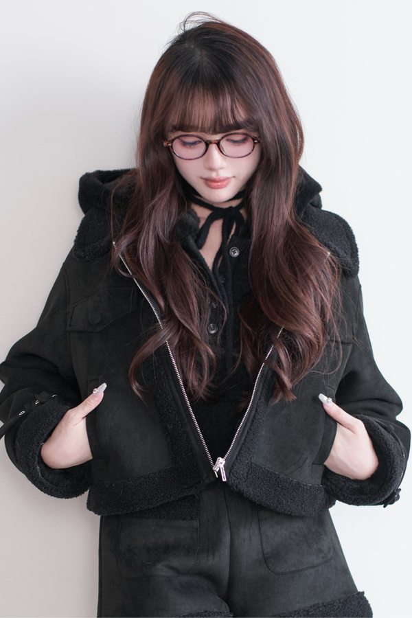 ファーショートコート+ショートパンツ