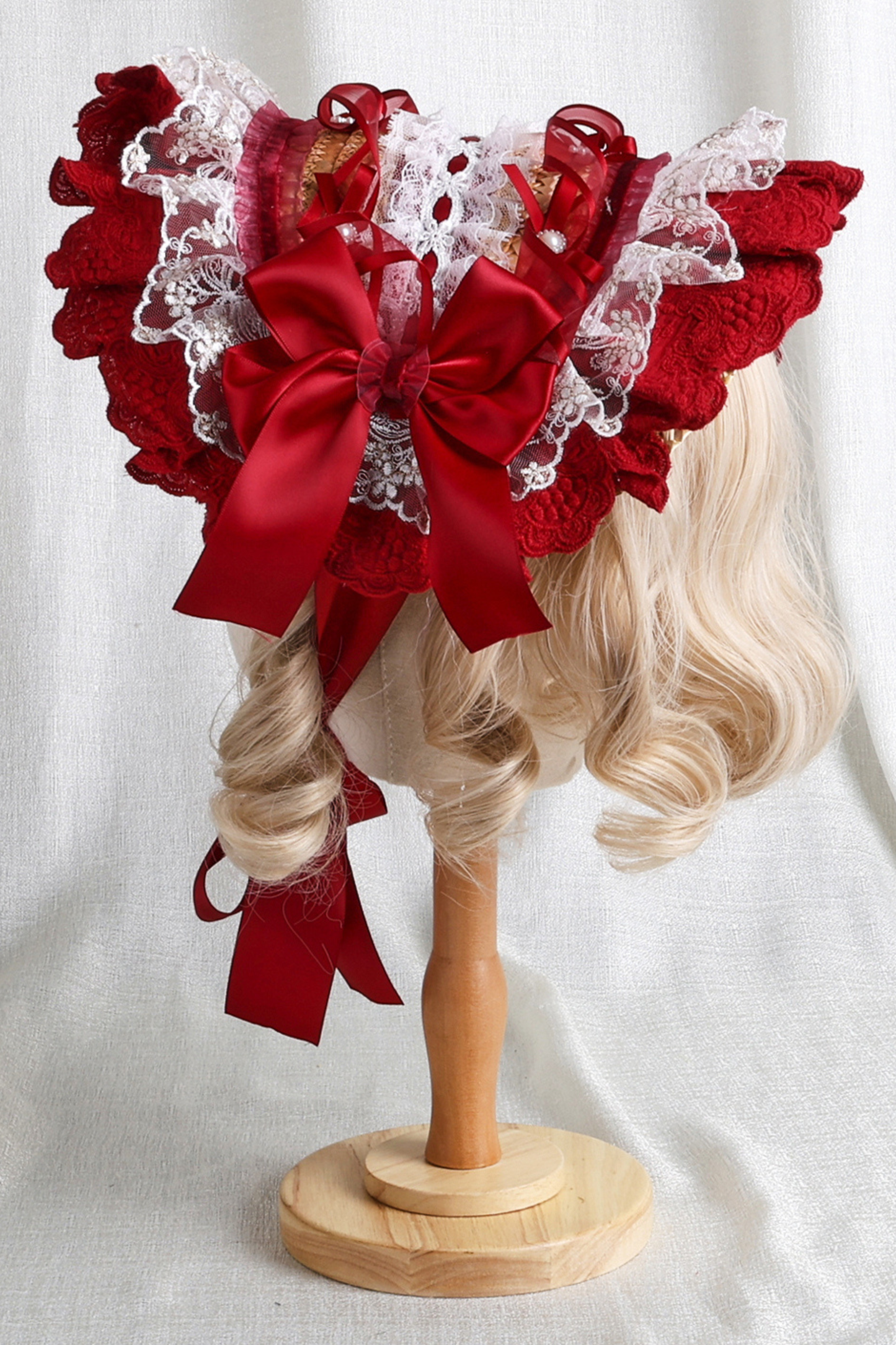 ローズレースロリータボンネット+ハット+ヘアバンド+クリップハット+クラウン