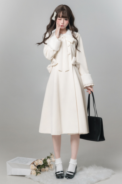 ホワイトスノーロングコート+シャツ+スカート