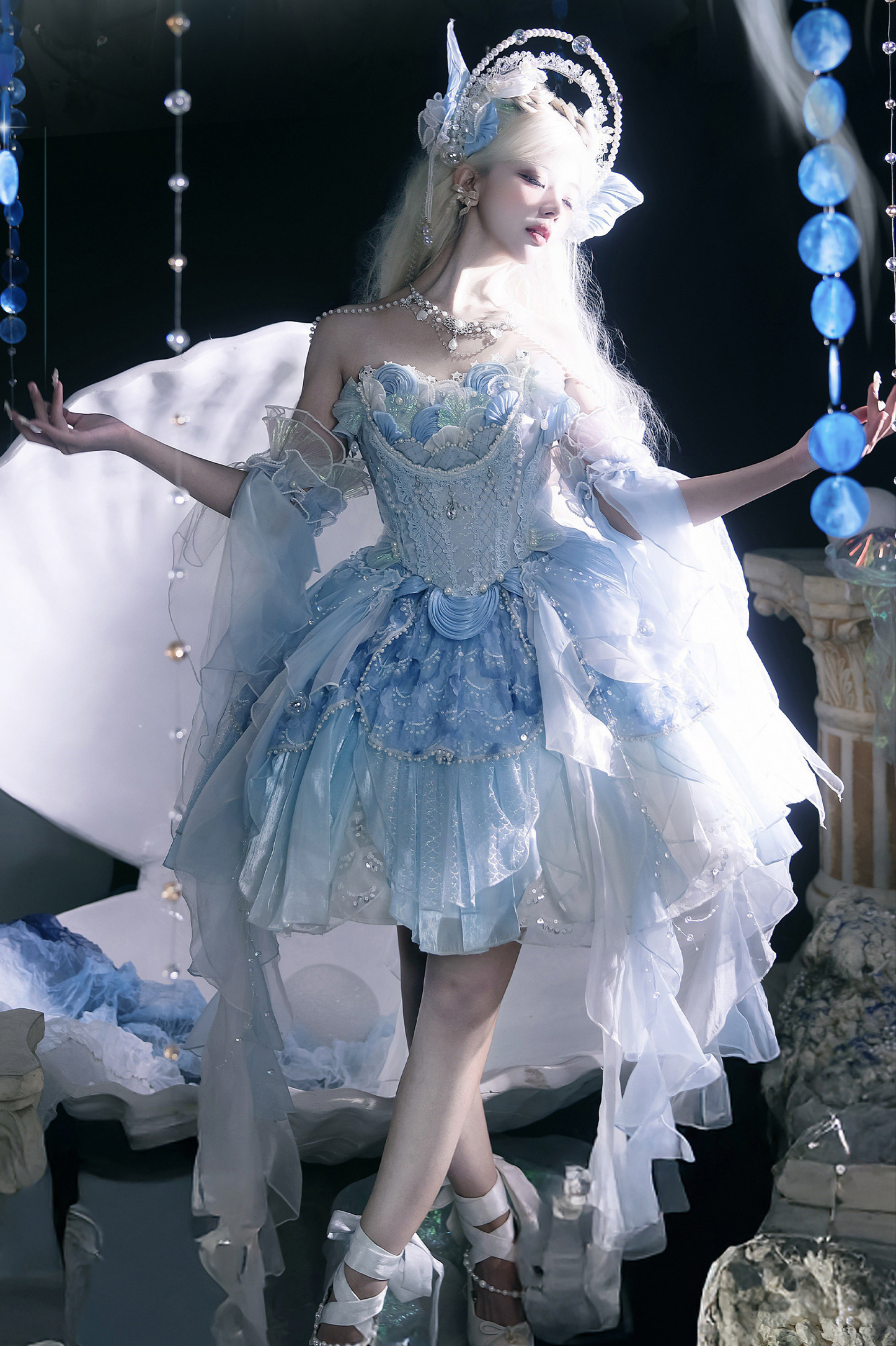 Mermaid Chiffon Lolita Dress + Crown + Headband + Sleeves