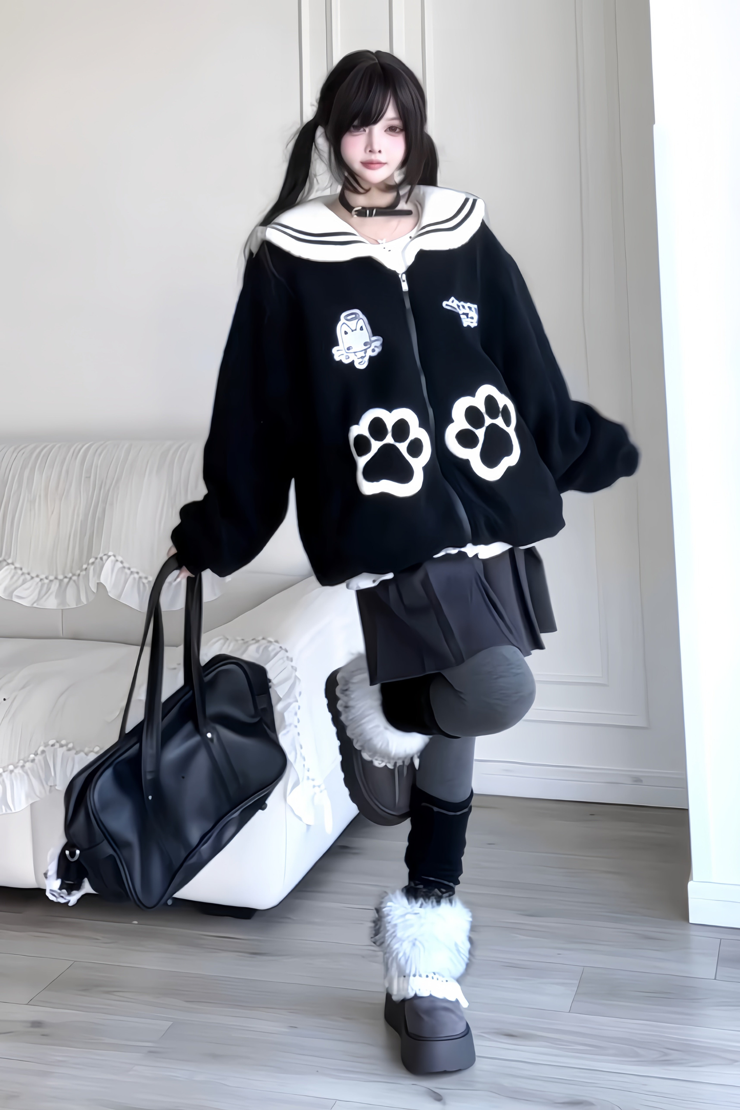 Cat Sailor Loose Zip Jacket