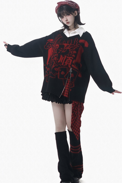 モードVネックニット+キュロット+スカート+レッグカバー+スカーフ