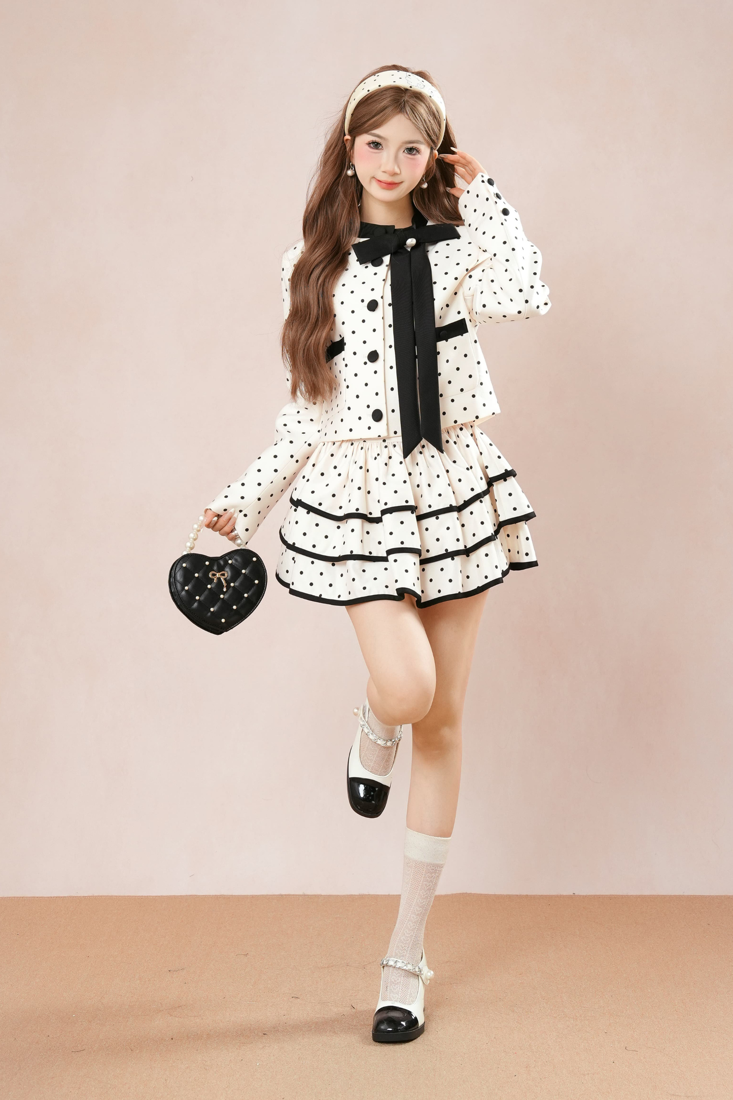 フレンチドットジャケット+ティアードスカート