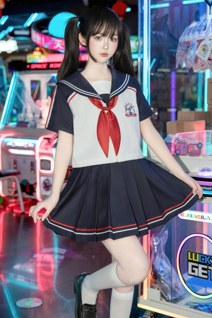 Subculture Sailor Top + Pleated Skirt + Hooded Jacket