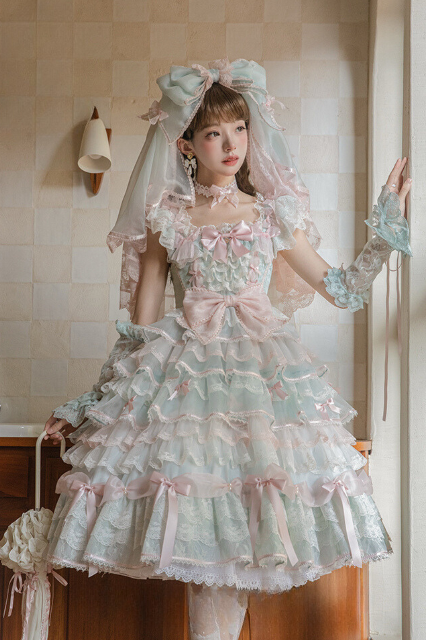 [Reservation deadline on October 18] Rose Garden Floral Pearl Ribbon Tulle Dress