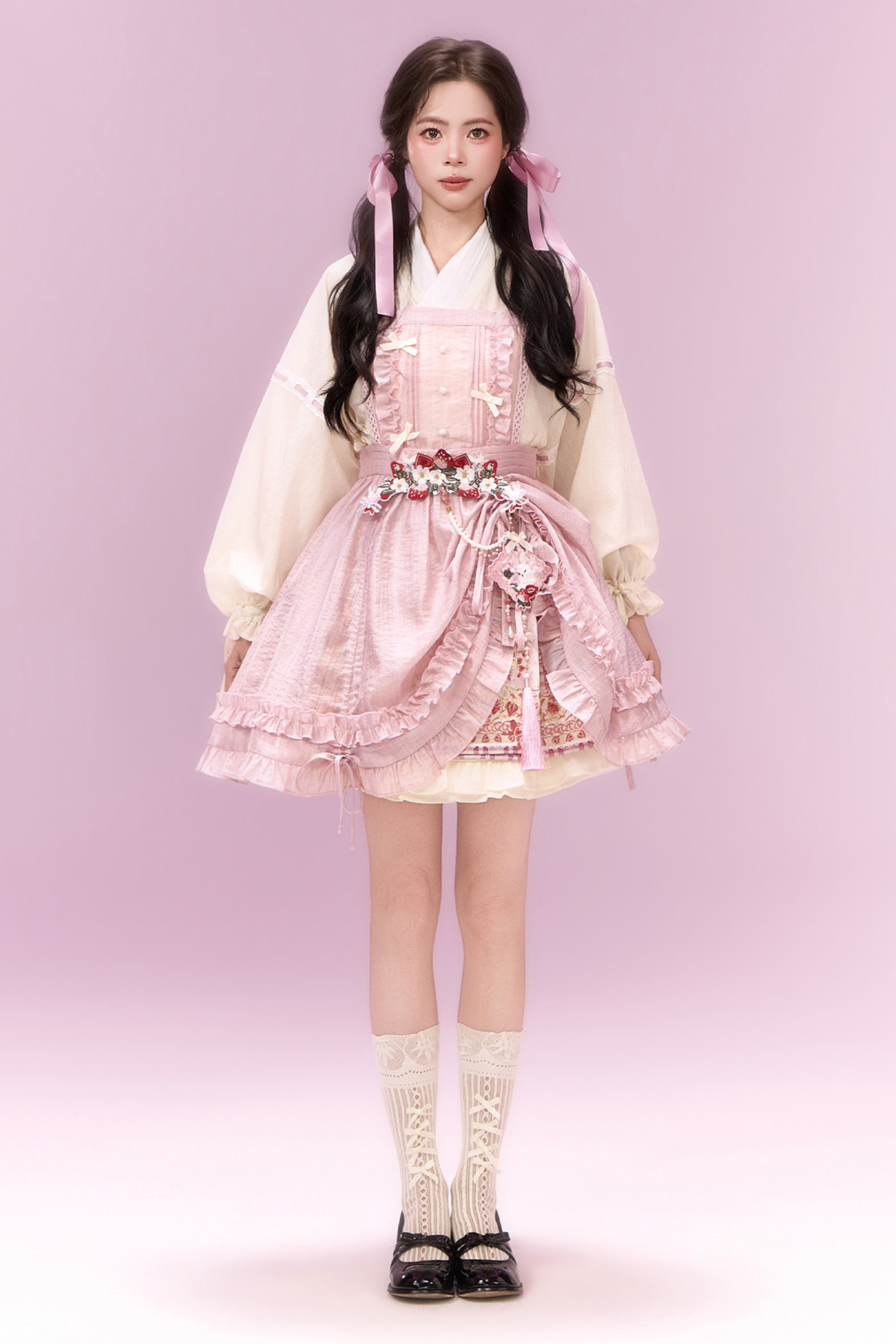 Sweet Chinese-Style Overskirt + Top + Skirt + Accessories