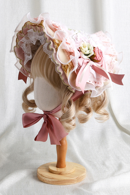 カントリーブーケロリータボンネット+フラットハット+クリップハット+ヘアバンド