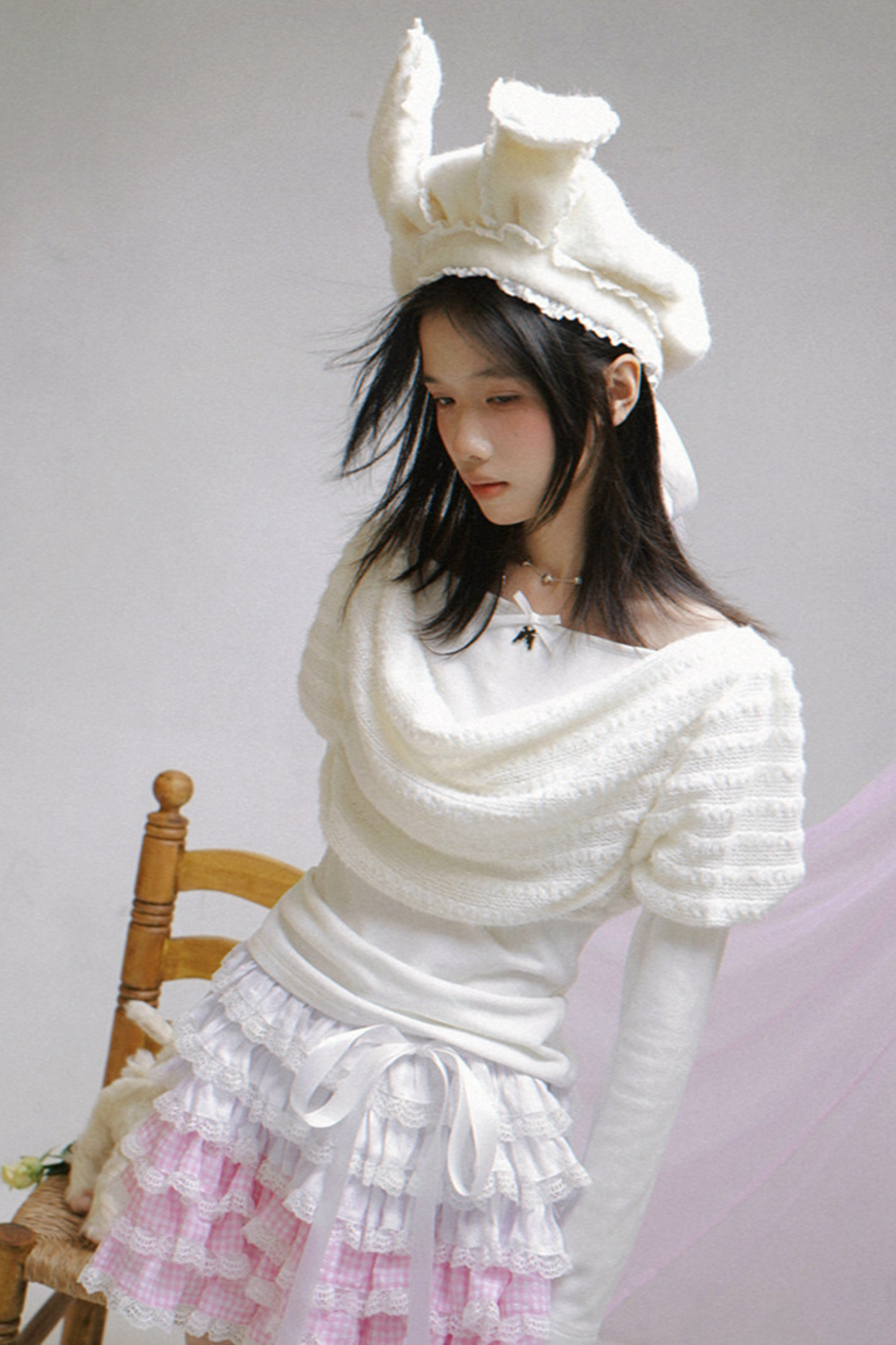 Draped Collar Knitted Top