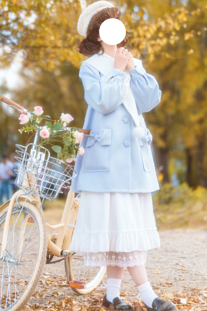 ガールズハートシングルブレストルーズウールコート+スカート