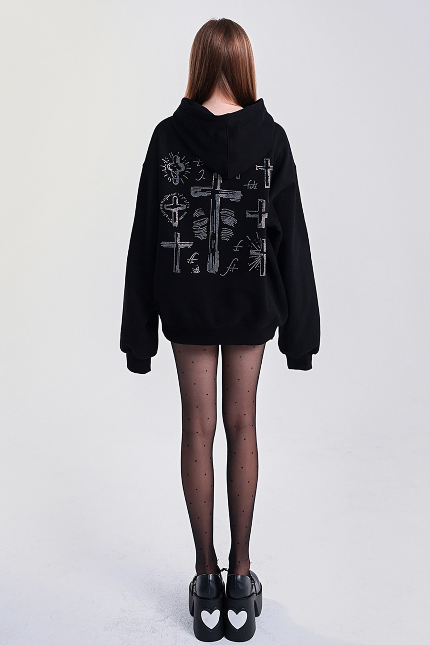 ビッグクロスデザインルーズフードパーカー