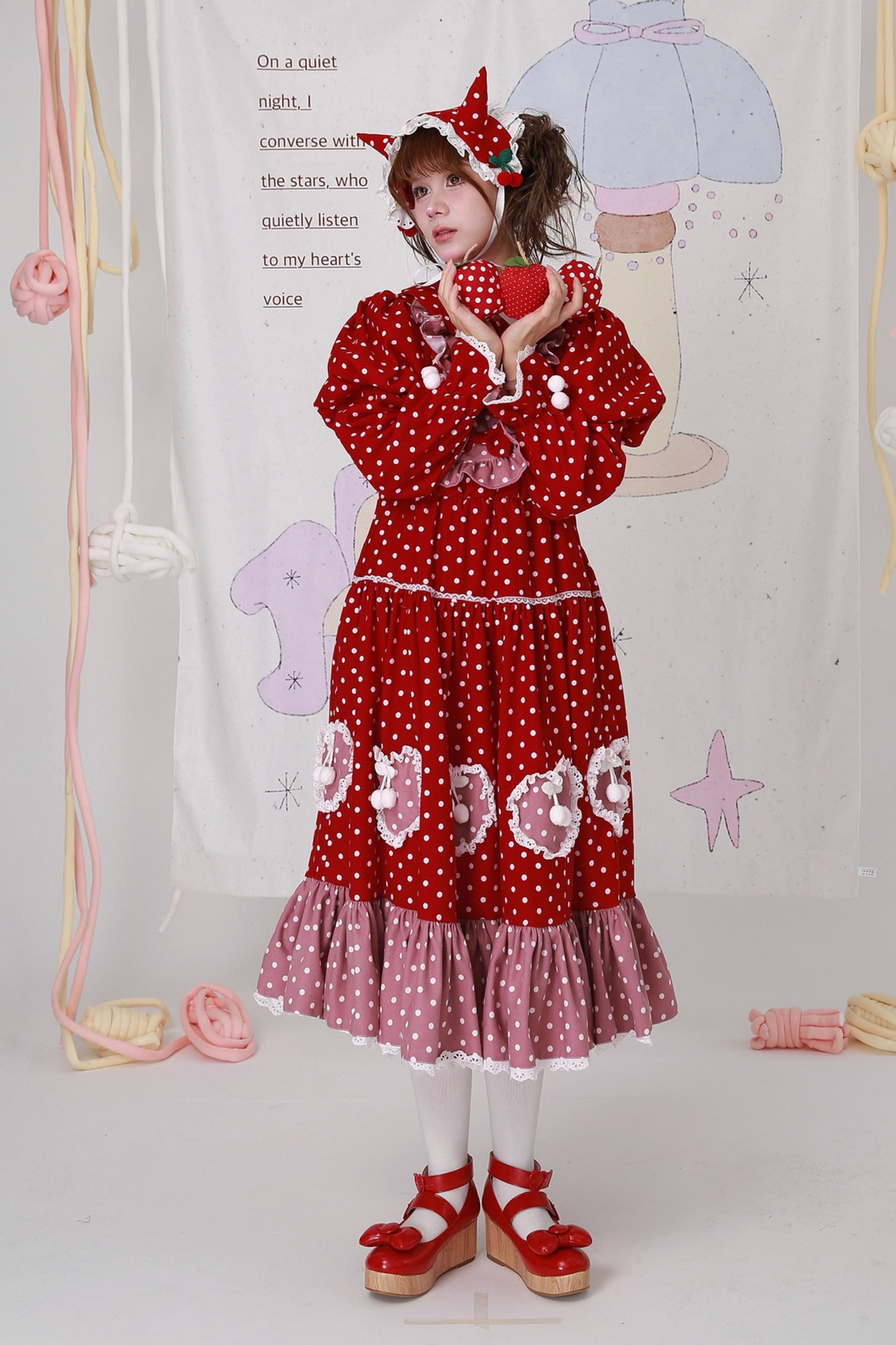 レトロガーリードットリボンドレス