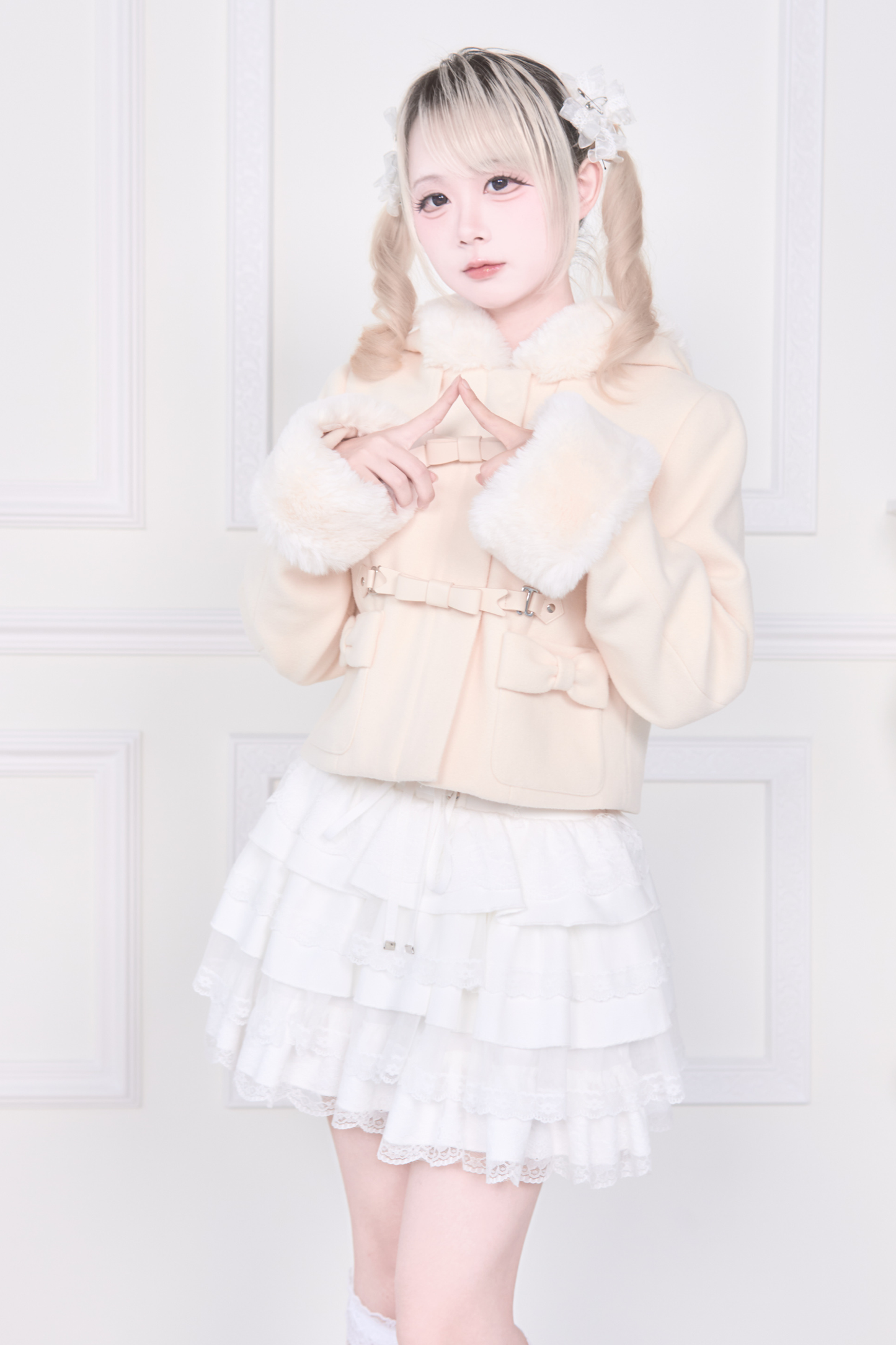 Ribbon Buckle Fur Short Coat